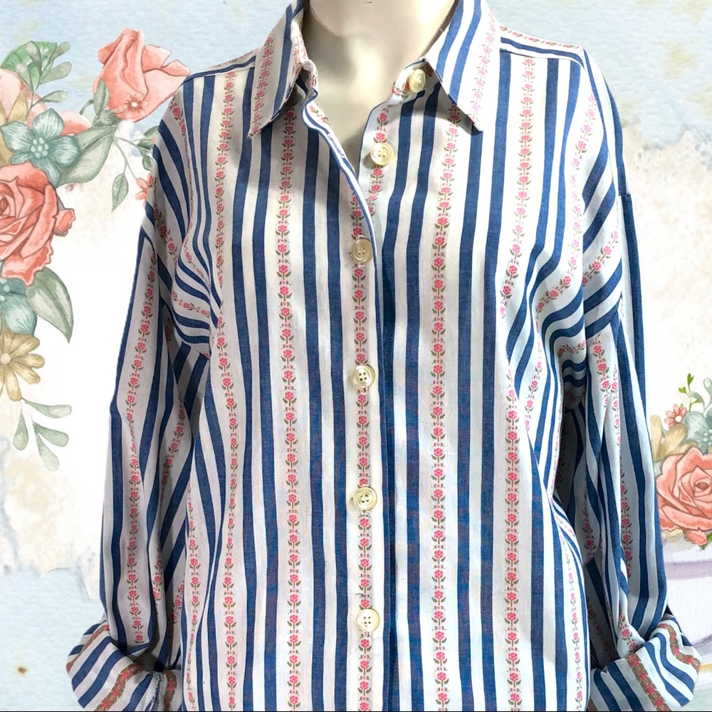 Vintage 70’s striped button down w/ flowers sz. XL